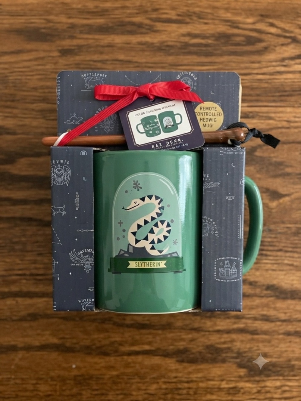 Rae Dunn Harry Potter Slytherin Color Changing Mug Wand Stir Set NWT